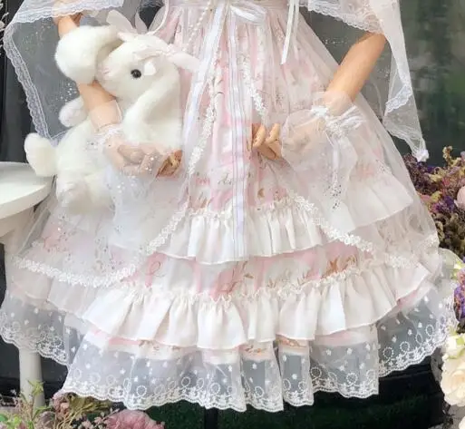 only dress Милое Платье в стиле Лолиты с цветочным узором для свадьбы, винтажное кружевное платье с бантом, милое платье принцессы с принтом, чайное, вечерние платье в викторианском стиле, каваи, для девочек, косплей - Цвет: only dress