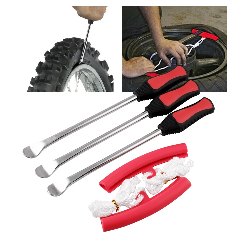 

3pcs Tire Lever Tool Spoon Kit Tire Change Kit wiht 2 Rim Protectors Tool Kit for Motorcycle Bike Mounting Dismounting