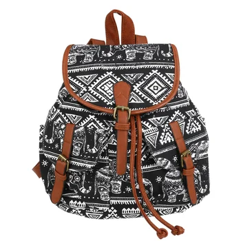 

WINOMO Fashion Elephant Print Women Drawstring Canvas Backpack Rucksack School Bag Casual Bag (Black)