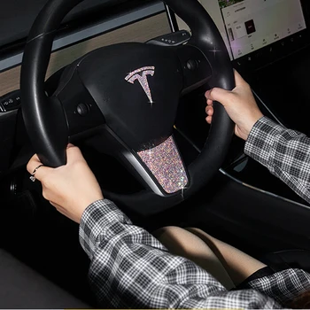 

Car Crystal Diamond Logo Sticker Hub Center Cover Steering Wheel Decoration Modified Accessrories for Tesla Model 3 Model X S