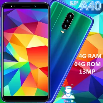 

A40 4G RAM 64G ROM quad core smartphones 5MP+13MP front/back camera 5.5" IPS android mobile phones face ID unlocked celulares