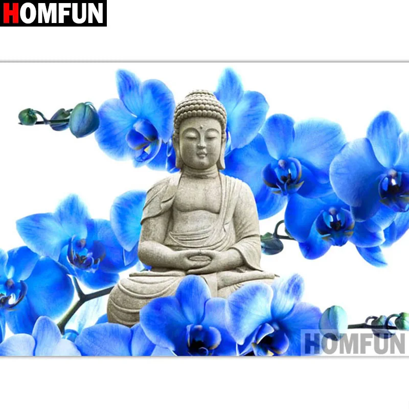 

HOMFUN 5D DIY Diamond Embroidery Full Display"Religious Buddha Orchid"Diamond Painting Square/Round Rhinestones Decor Art A27589