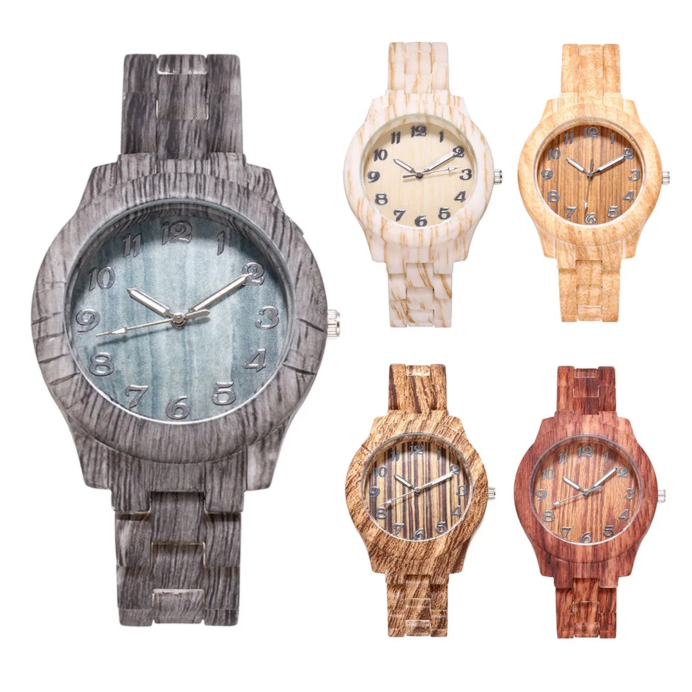 

Quartz Watch Casual Analog Wood Texture Wrist Watch with Resin Band Round Dial CX17
