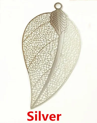 10 шт. 66*35 мм Модные металлические медные серебряные золотые филигранные полые подвеска в форме листа для изготовления ювелирных изделий - Цвет: Silver
