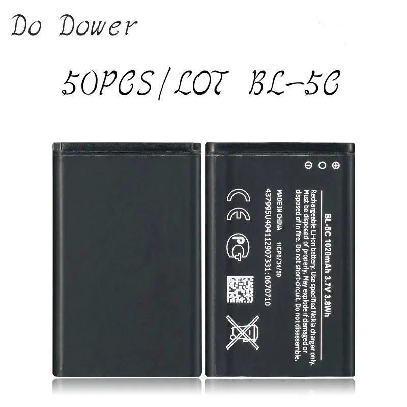 50 шт./лот оригинальный BL-5C батарея для Nokia 6600 2610 2600 2300 6230 6630 N70 71 72 N91 E60 BL5C 1020 мА-ч |
