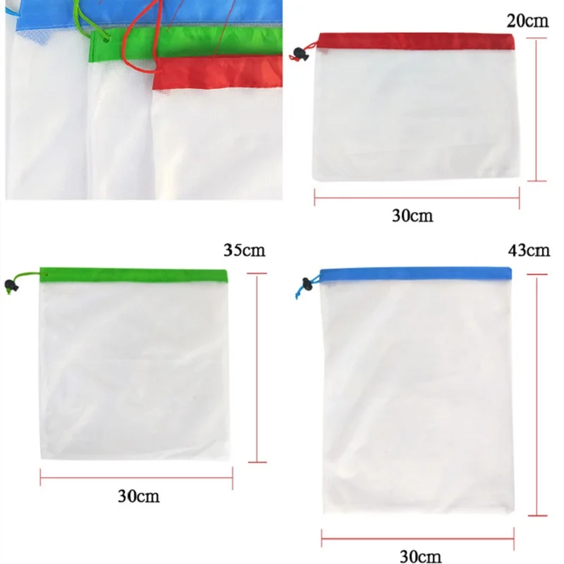 3 шт многоразовые сетки производят сумки для овощей фруктов 3 размера Портативный моющийся мешок для хранения для продуктовых покупок экологичный - Цвет: 3pcs