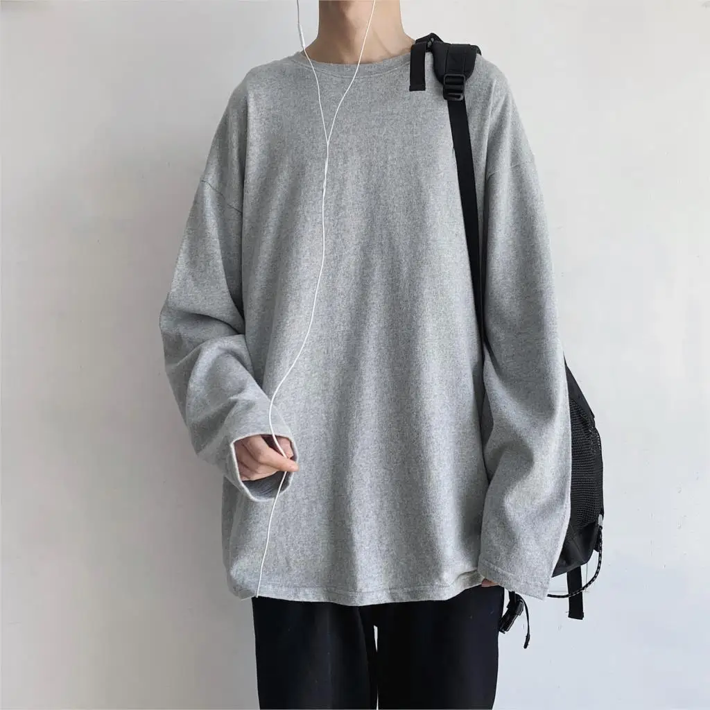 Gray(AsianSize) Privathinker Однотонная повседневная обувь модные яркие футболки Для мужчин в уличном стиле с О-образным вырезом с длинным рукавом Для мужчин футболки с рисунками из мультфильмов на осень Harajuku футболка - Цвет: Gray(AsianSize)