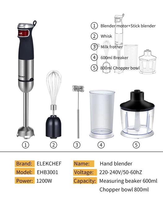 Buy Wholesale China Hand Held Immersion Blender With Frother Electric Food  Chopper Blender Juicer Chopper Stick Blender & Stainless Steel Hand Blender  at USD 18.76