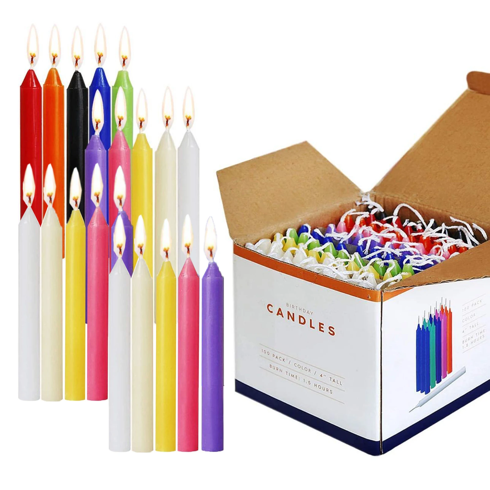 New 100pcs Unscented Taper Colorful Birthday Candles Smokeless For