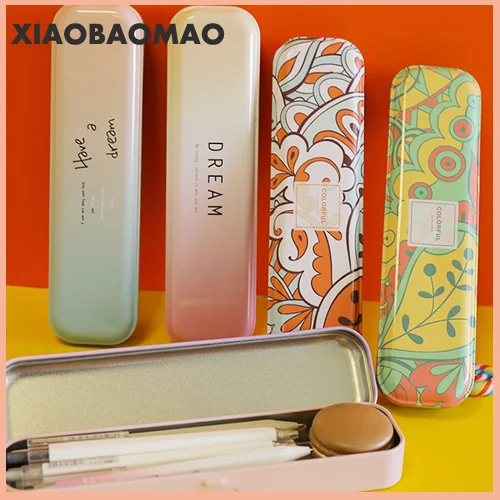 Простой стиль железная жесть креативная канцелярская коробка жестяная пенал мультфильм пенал школьные студенческие подарки