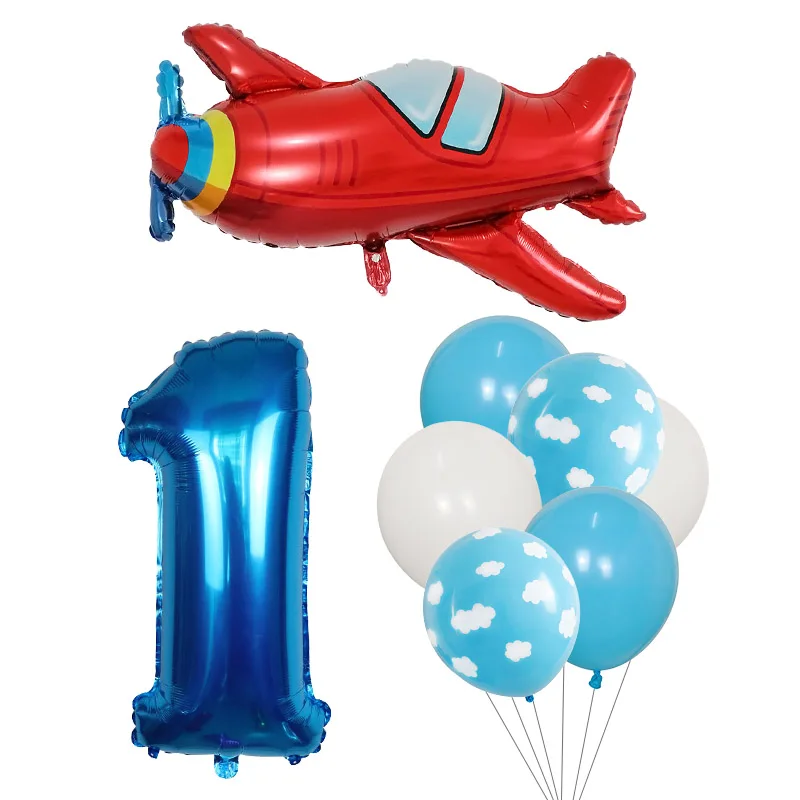 

8pcs Airplane Foil Balloons Aircraft 30inch blue Number 1 2 3 Helium Globos Birthday Party Decor Kids Inflatable Toys Gifts