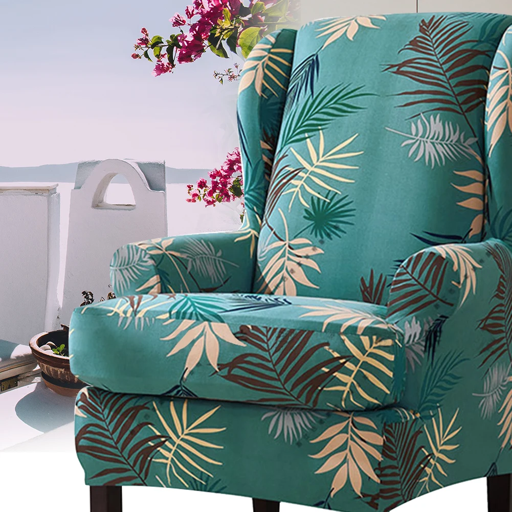 2 шт./компл. простые листья печатных крыло чехол для кресла Wingback Замена съемный Эластичные аксессуары мягкий защитный чехол - Цвет: Зеленый