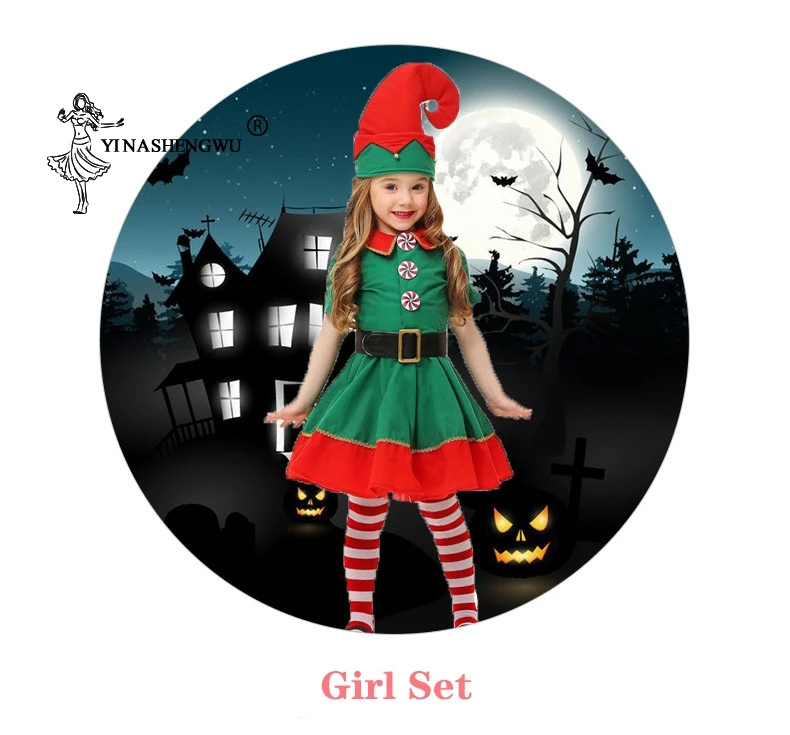 Mery/Рождественский комплект одежды; платье для маленьких мальчиков и девочек; Семейный детский костюм зеленого эльфа; карнавальные вечерние костюмы