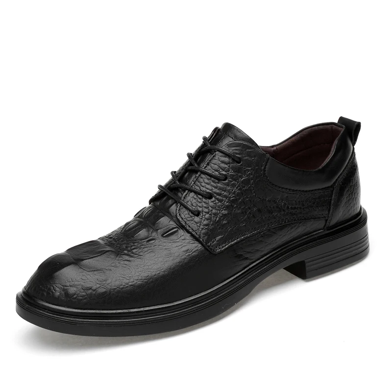 Crocodile Pattern Men Genuine Leather Casual Shoes Lace-up Office Footwear Thick Sole Business Dress Moccasins | Обувь
