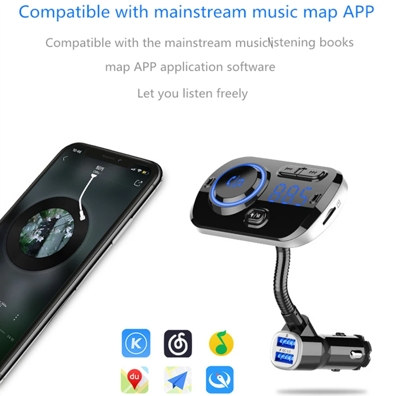 Bluetooth Aux Аудио Автомобильный mp3 плеер FM модулятор Громкая связь звонки Поддержка TF карта U диск двойной QC3.0 выход 5 В/3A макс USB зарядное устройство