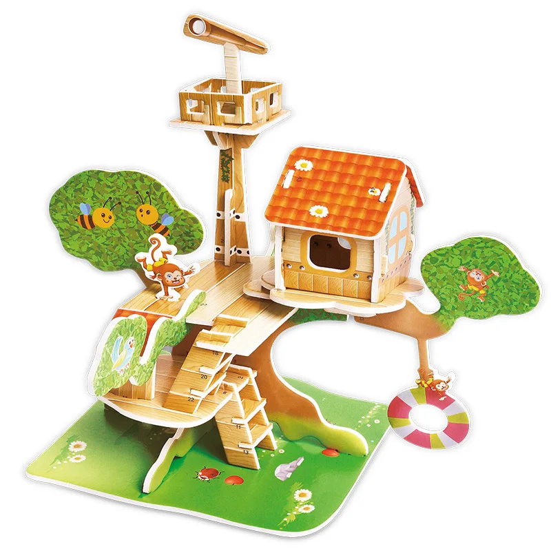 Привлекательный мультяшный замок сад принцесса кукольный дом мебель DIY кукольный домик 3D головоломка интересные развивающие игрушки для детей - Цвет: Doll House