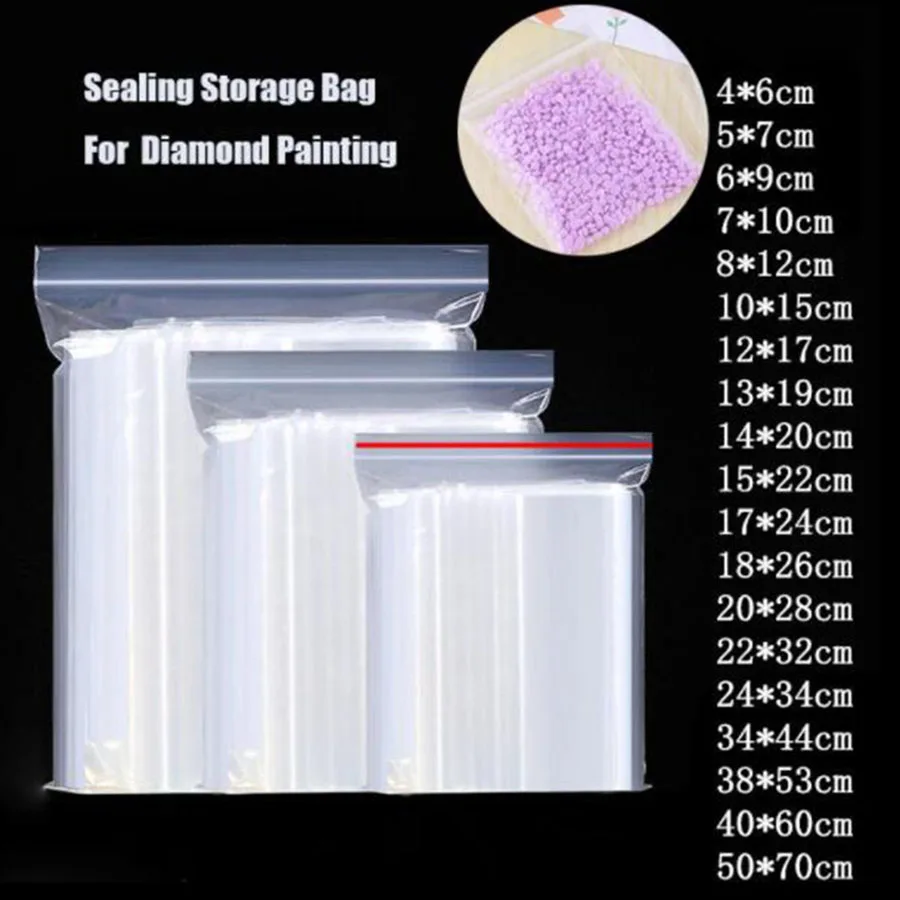 Storage Bag 200Pcs/Lot Transparent Sealed Fresh Food Ziplock Diamond Painting Accessories