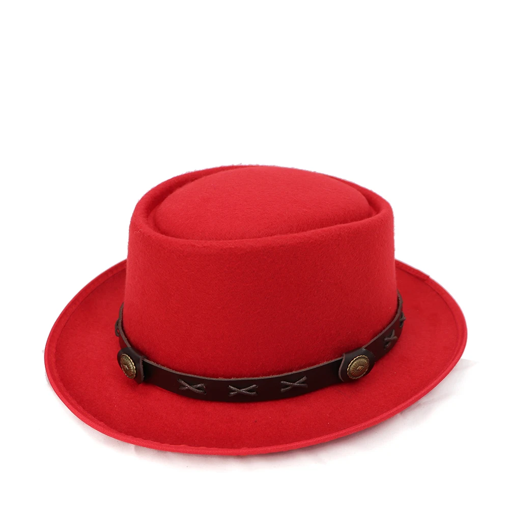 Мода осень зима чистый цвет полями fedora шляпа для женщин и мужчин с поясом панама джаз шапка Трилби фетр Винтаж классическая шляпа игрока