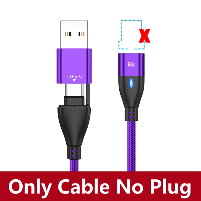 AUFU 6 in 1 60W PD Fast Charger Cable USB C To Type C Micro Magnetic Data Cables for iPhone Charging Wire for Macbook laptop Only Cable Purple