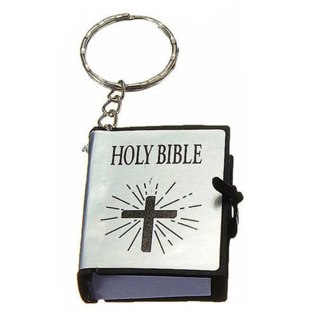 Mini Bible Key Chains Holy Bible Book Hanging Pendant Keychain Keyring Holder Religious Christian Key Chains Metal Ring Lovely