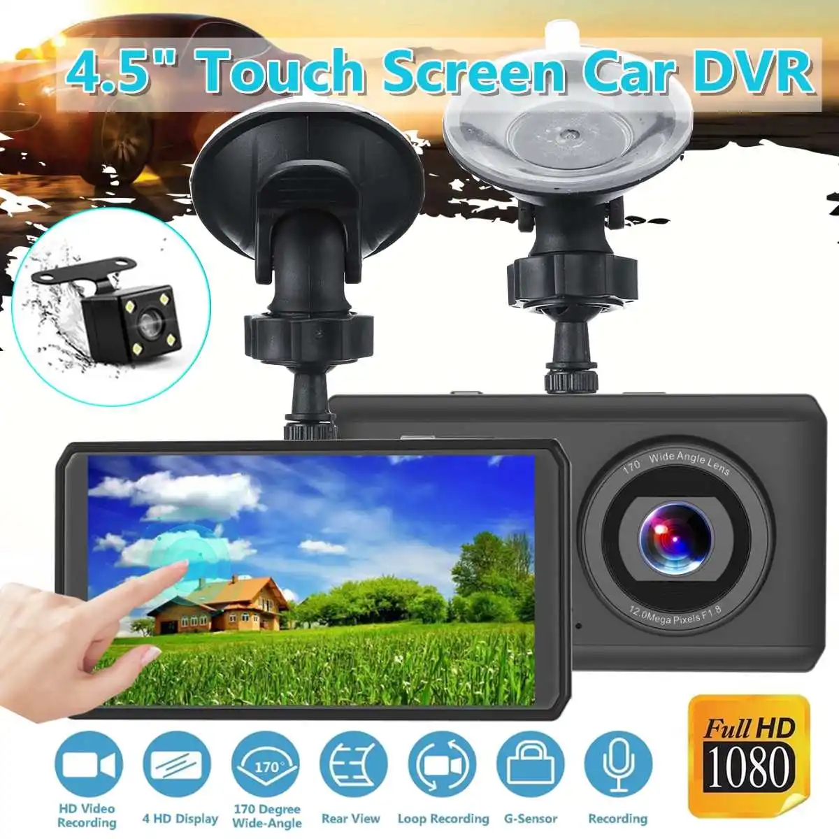  KROAK 1080P 4.5 inch FHD Car DVR Black Dashboard Night Vision Camera Video touching screen Recorder