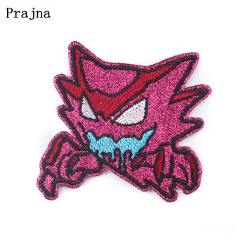 

Prajna Haunter Glitter Patches Cute Pokemon Game Embroidered Patches For Clothing Iron On Patches On Clothes Applique Stripe DIY