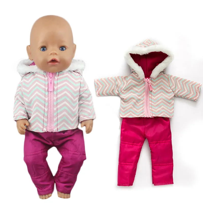2Pcs in 1,  Winter Doll Clothes Suit Fit 43cm  Baby Doll Doll Warm Jackets+Pants and Doll accessories Children best Gift 5