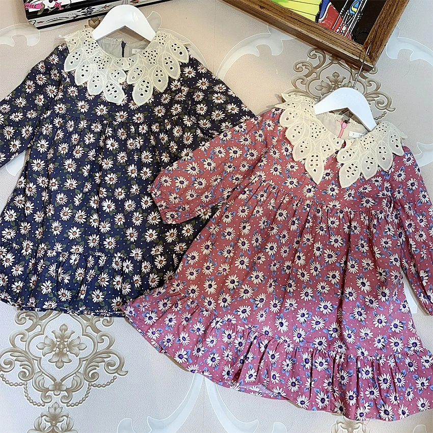 

566A Embroidery Floral Princess Toddler Baby Girl Christmas Dress Fall Winter Party Kid Dress For Girl Thanksgiving Baby Clothes