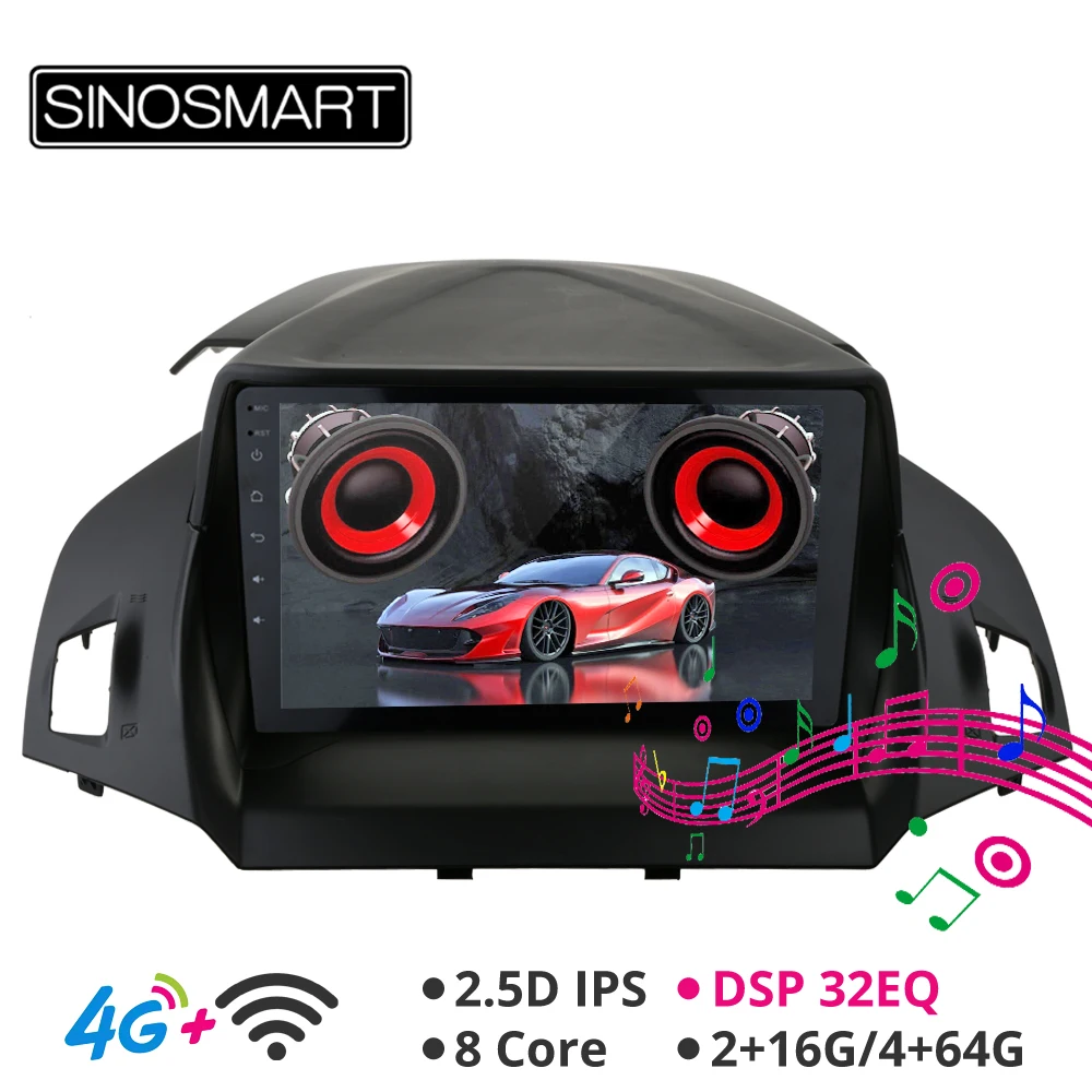 Clearance SINOSMART 2.5D IPS/QLED 1G/2G Car GPS Navigation Player for Ford Kuga Escape C-Max 2013-2015 32EQ DSP, 4G SIM Card Slot Optional 1