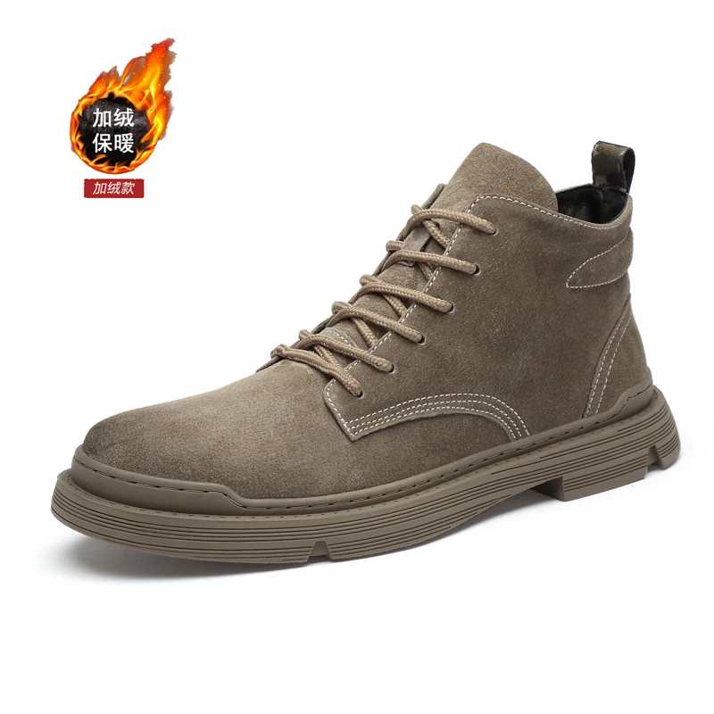 

Autumn Winter Suede Leather Men Footwear With Fur Young Boy Casual Shoes High Top Men Work Shoes Brand Men Fashion Sneakers