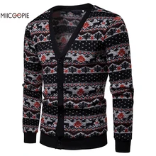 Мужской осенне-зимний Рождественский кардиган с длинными рукавами и рисунком лося, мужской кардиган с v-образным вырезом и пуговицами, вязанная Повседневная стильная одежда, вязаные свитера, пальто