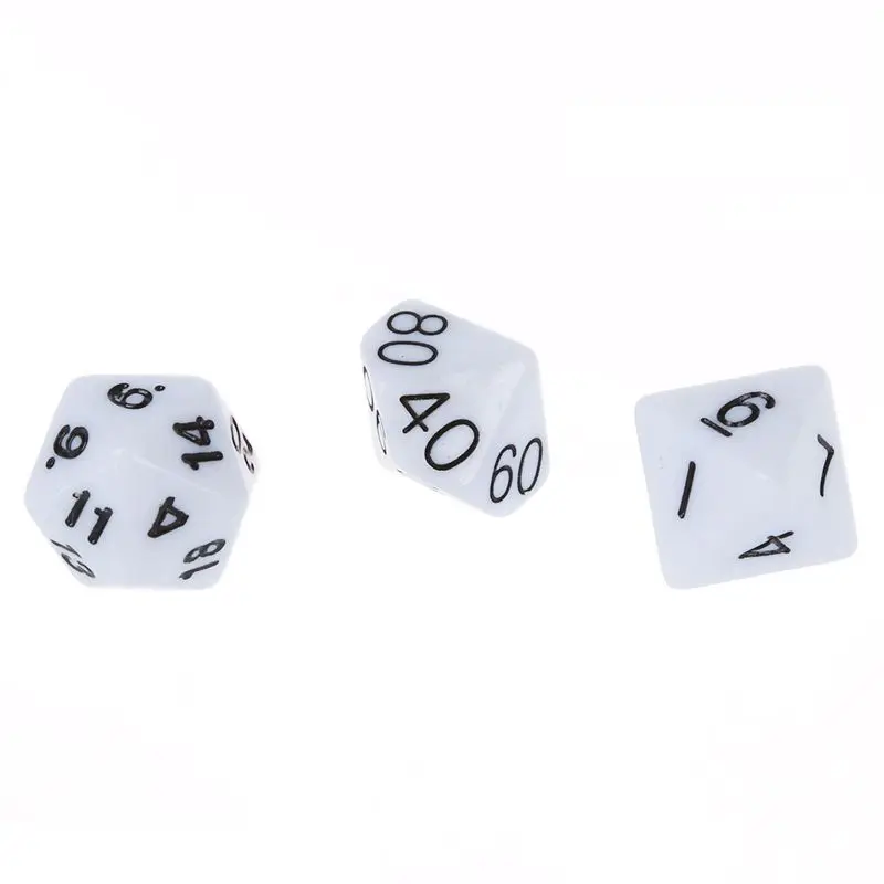 Набор из 7 кубиков Dice Die D4~ D20 для игр Dungeons& Dragons RPG Dungeons and Dragons D& D white