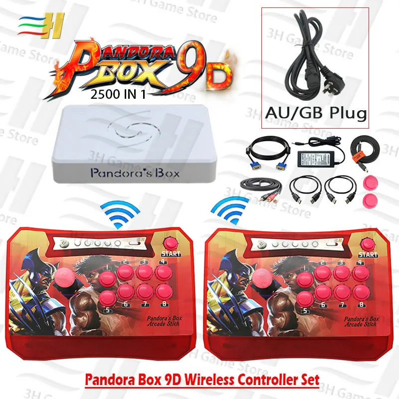 9d 2P red GB Pandora Box 9D 2500 В 1 2 игрока беспроводные контроллеры аркадная палка консоль набор можно подключить геймпады к 3P 4P Поддержка 3D tekken - Цвет: 9d 2P red GB