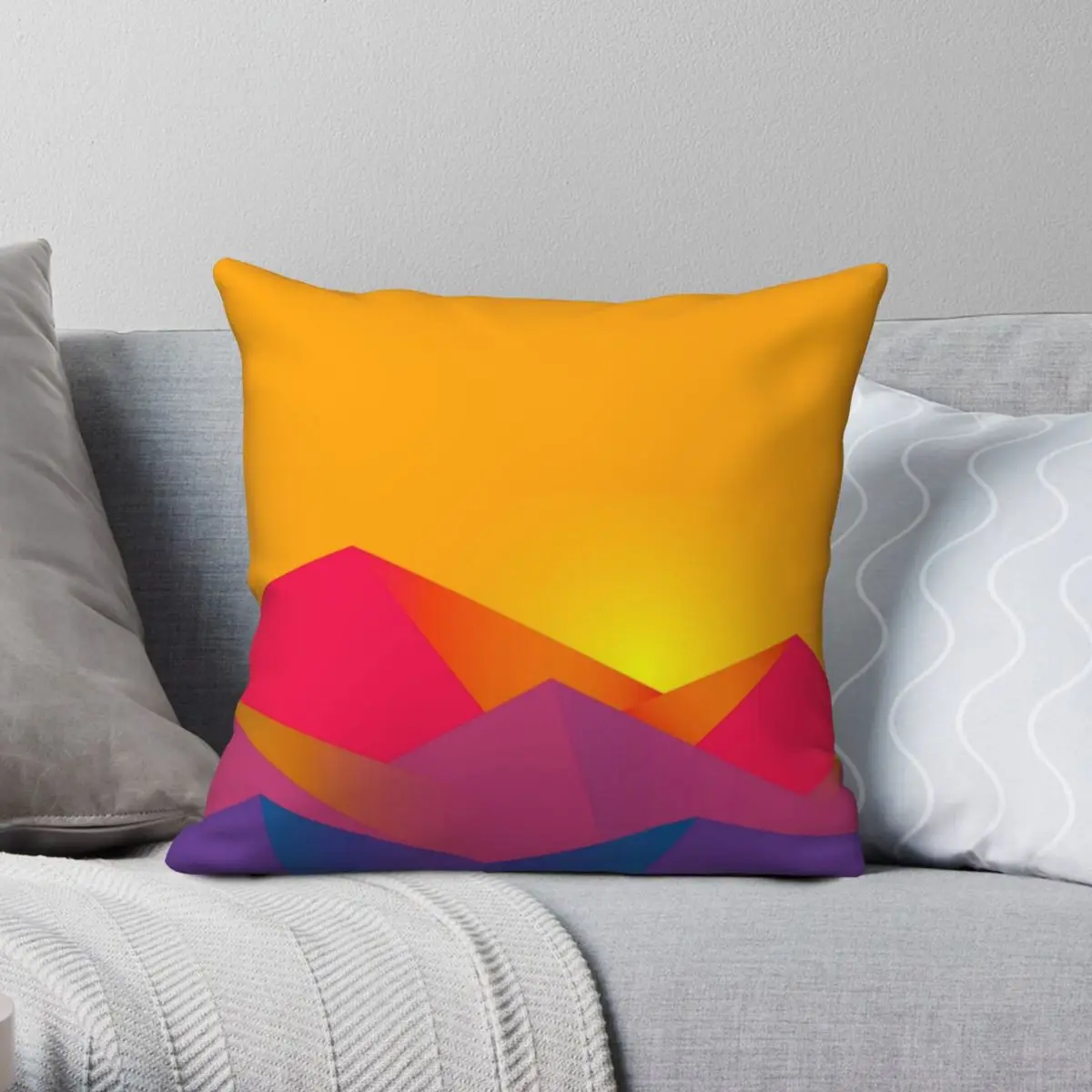 

Sunset Over Mountains Square Pillowcase Polyester Linen Velvet Creative Zip Decor Car Cushion Cover 18"