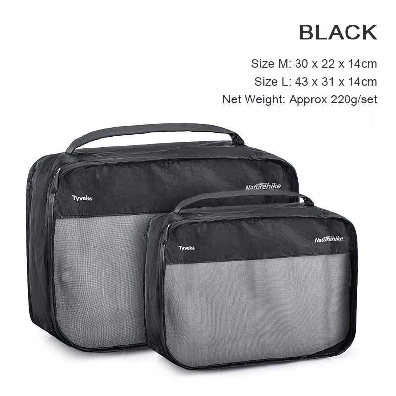 NatureHike сумка органайзер для путешествий сумки сортировки одежды пакеты набор из 2 мешков на молнии упаковочные мешочки органайзер для багажа - Цвет: Black
