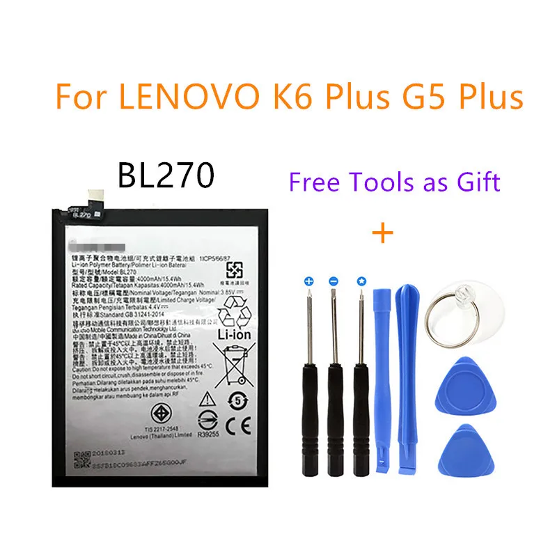 BL270 сменный литиевый аккумулятор 4000 мАч для lenovo G plus G5plus Vibe K6 Plus k53 батареи+ Бесплатные инструменты