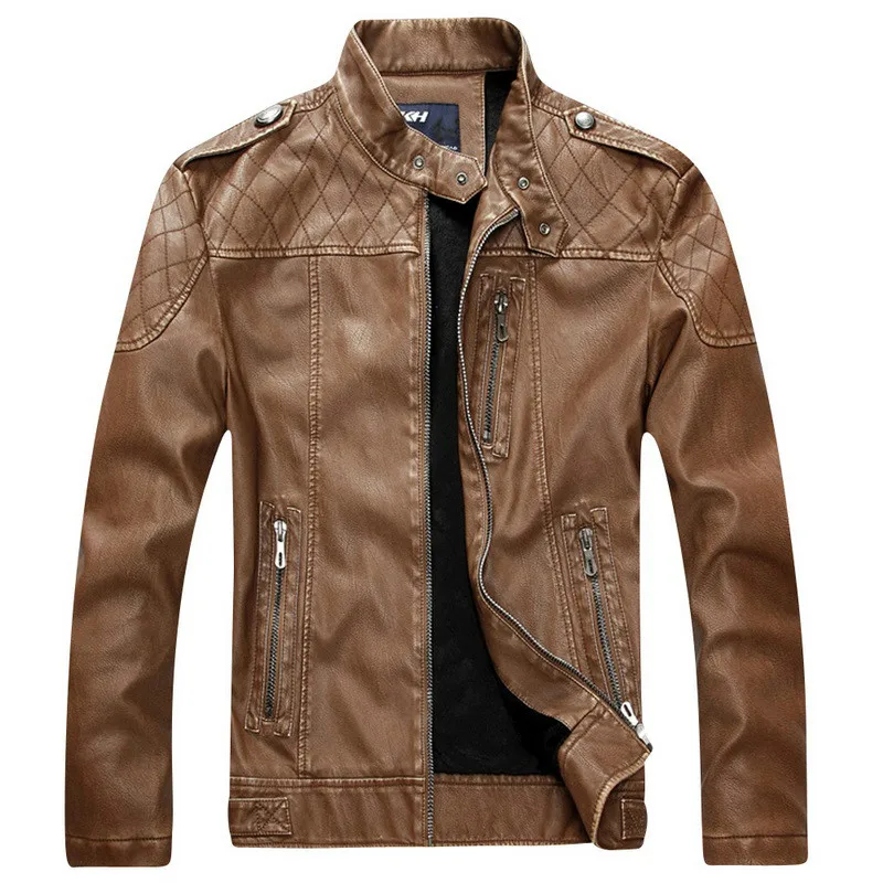 Men Winter Leather Jackets Warm Fur Lining Size M 2XL Slim Fit Man