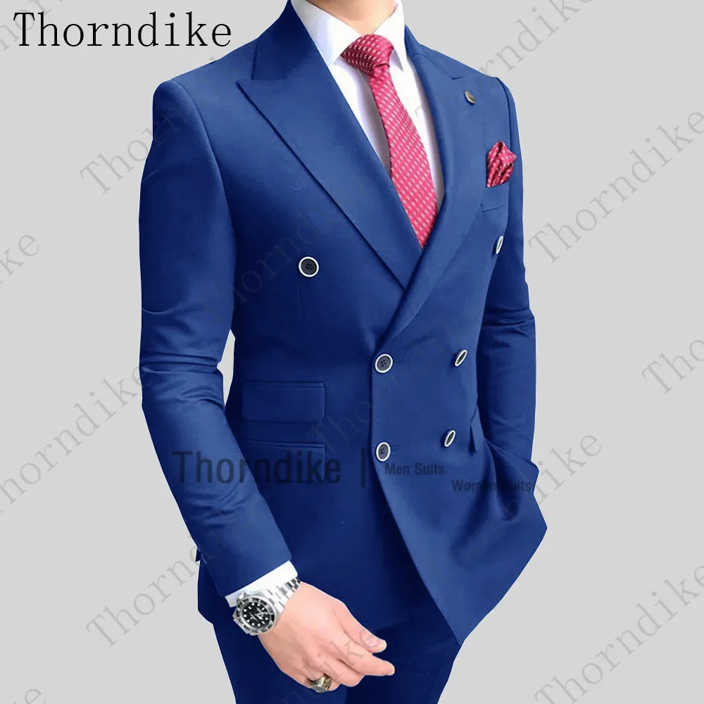 Мужской деловой костюм Thorndike темно синий двубортный блейзер с длинными брюками