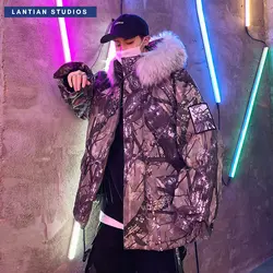 LANTIAN зимняя камуфляжная теплая куртка хип хоп Мужское пальто с капюшоном Искусственный меховой воротник Мужская Повседневная парка куртки
