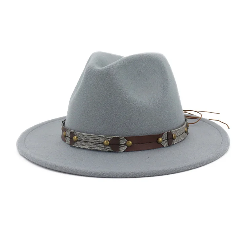 Light Grey fedora FS черная розовая фетровая шляпа для женщин с плоскими полями, черные фетровые джазовые шляпы из Трилби для мужчин, Осень-зима, Панама, шляпа сомбреро, Mujer - Цвет: Light Grey fedora