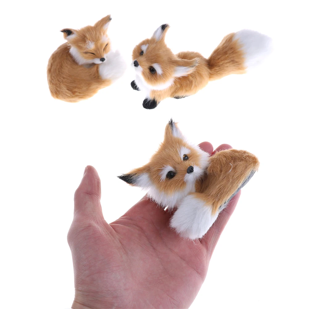 1Pcs Small Simulation Fox Toy Stuffed Plush Toys Mini Squatting Fox Model Home Decoration Wedding Birthday Gift