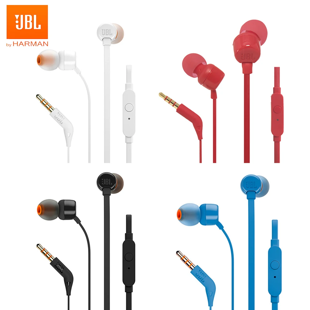 Jbl T110 3.5mm Wired Earphones Tune110 Stereo Music Deep Bass Earbuds
