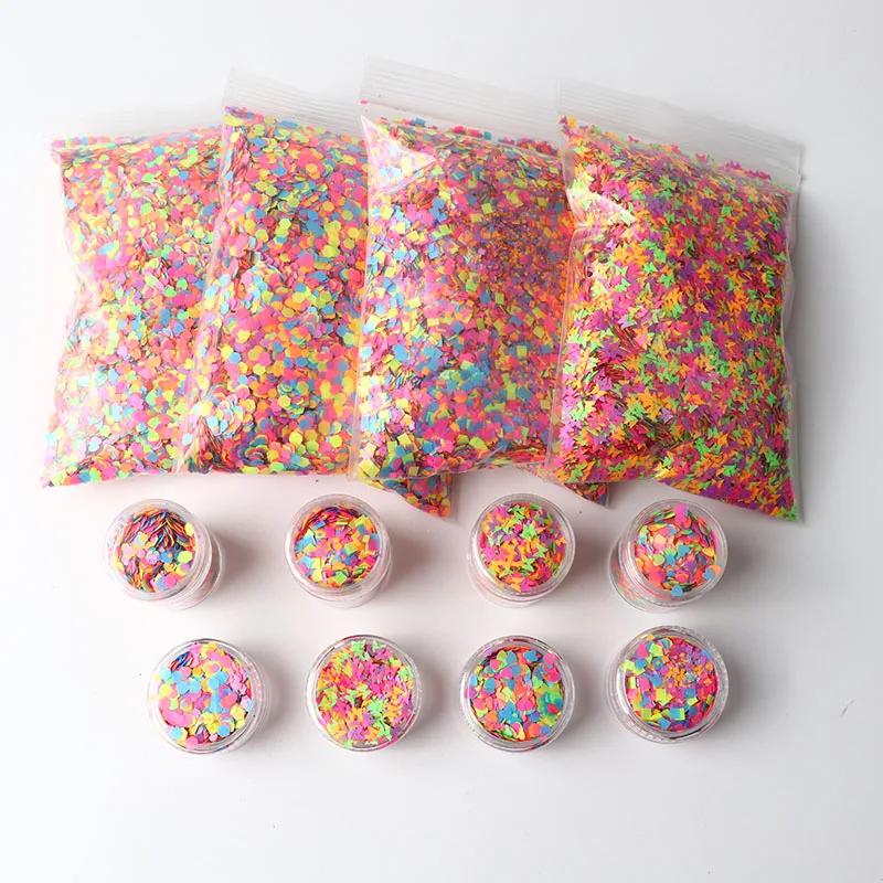 

50g Colorful Nail Polish Glitter Pearlescent Paper Butterfly Hexagonal Rectangle Heart Pattern Sequin Designer Nail Decoration