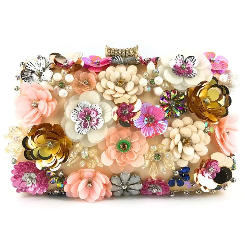 Women Clutch Colorful Flowers String Beads Handbag Elegant Party Shoulder Bag
