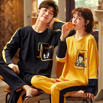 

Hot Sale Fashion Soft Spring Striped Cotton Couple Pijamas Sets Sleepcoat & Trousers Men Women Home Clothings Sleepwear Lovers