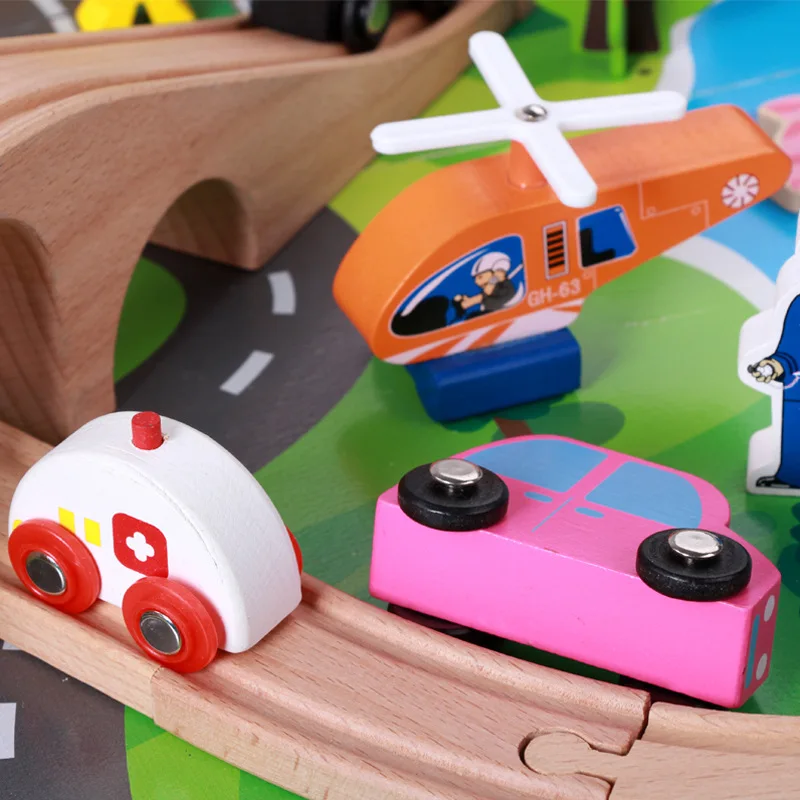 88 шт. деревянный магнитный Рождественский маленький поезд трек набор со столом совместим с brio головоломка игрушка мальчик