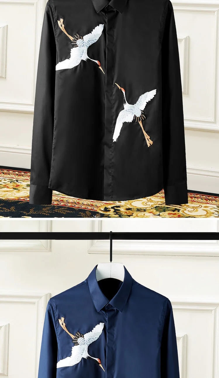 Роскошная брендовая мужская рубашка с вышивкой Chemise homme manche longue, однотонная тонкая одежда в уличном стиле, мужские рубашки Camisa