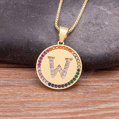 Arrival Luxury A-Z Initial 26 Letters Pendant Charm Chain Necklaces Top Quality Zircon Rainbow Party Wedding Jewelry Gifts