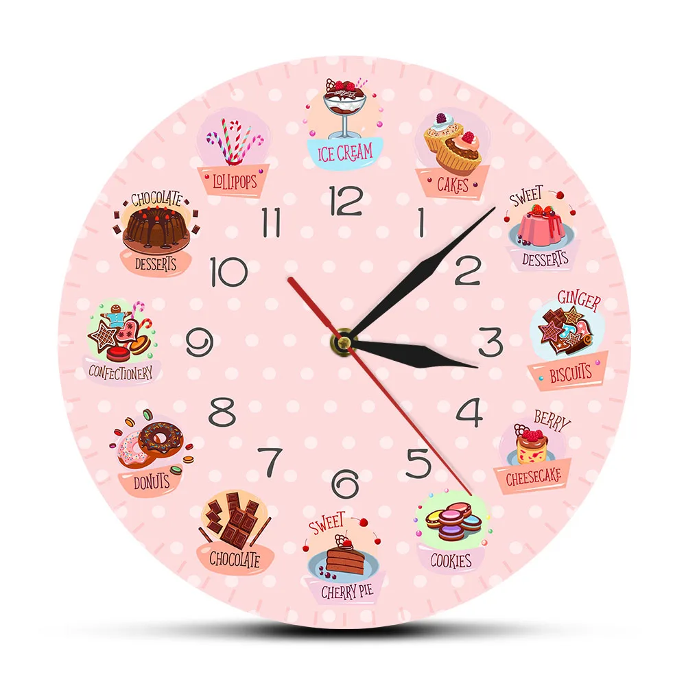Delicious Sweets and Desserts Bakery Shop Sign Decorative Wall Clock Non Ticking Wall Watch For Kitchen Cafe Bar Restaurant Just6F