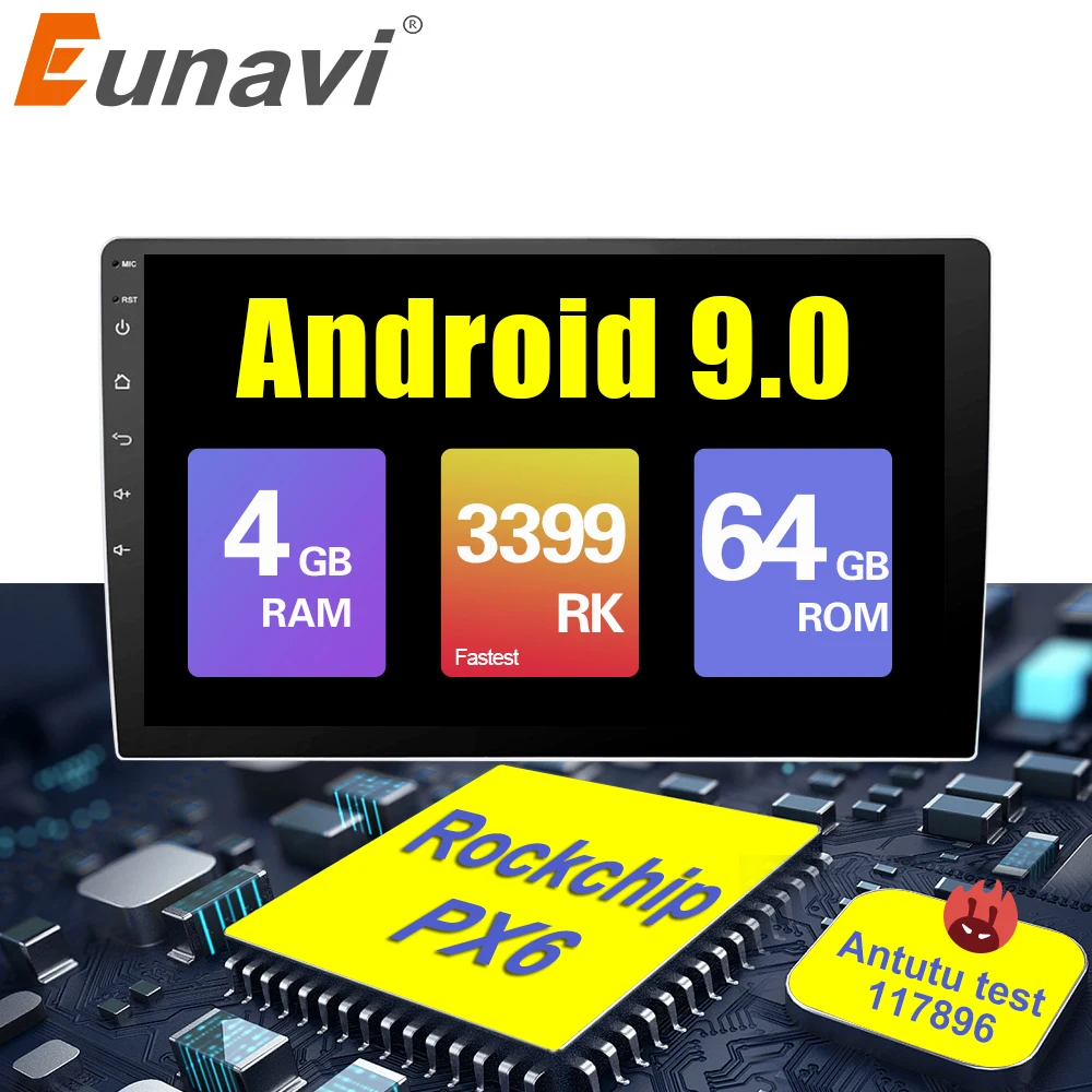 Eunavi один 1 Din 10 ''Универсальный Android 9 0 4G ram 64G rom автомобильный Радио Стерео gps